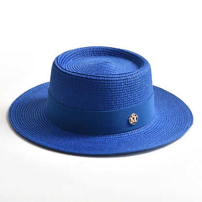 Chapéu de Sol de Palha Aba Plana com Fita – Fashion Feminino Praia Verão