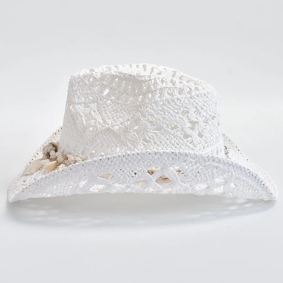 Chapéu de Palha Tecido à Mão com Conchas – Panama Feminino Praia Verão
