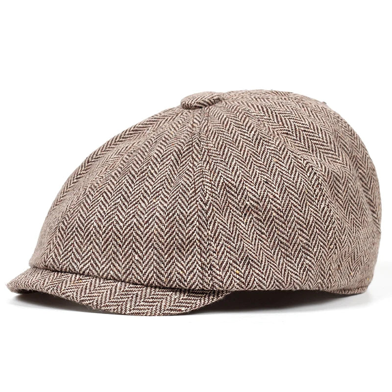 Boina Retro Estilo Britânico Premium – Chapéu Octogonal Espinha de Peixe