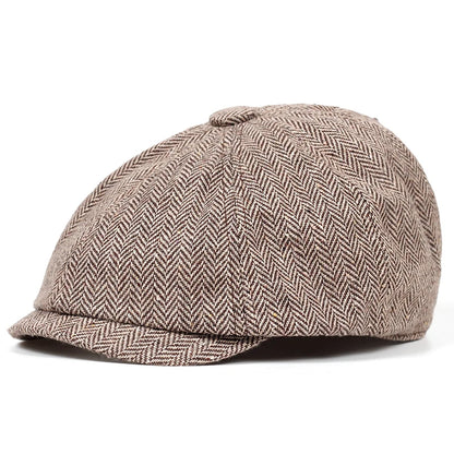 Boina Retro Estilo Britânico Premium – Chapéu Octogonal Espinha de Peixe