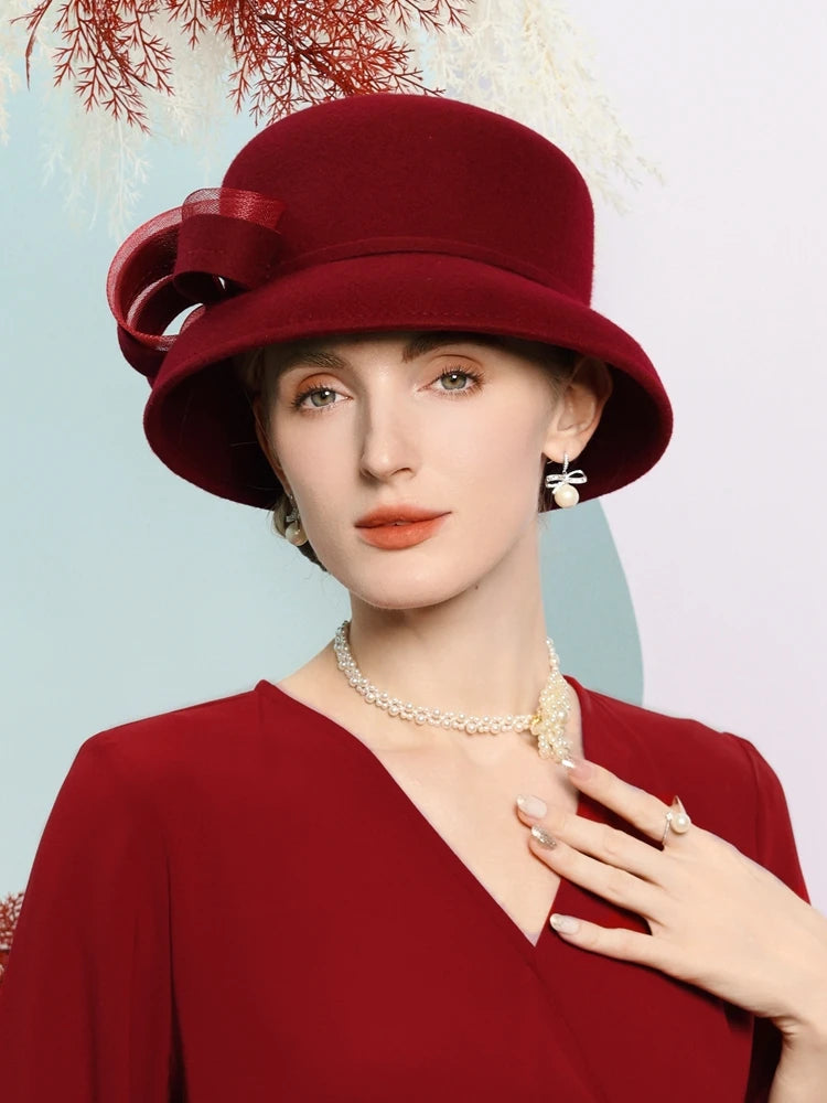 Chapéu Fedora Bowler Vinho com Laço – Elegância Inverno