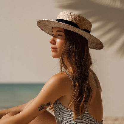 Chapéu Panamá Clássico de Palha Natural com Laço – Praia Unissexo