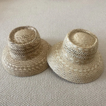 Chapéu de Sol Raffia Retro Francês – Oco Respirável Topo Côncavo Feminino Verão