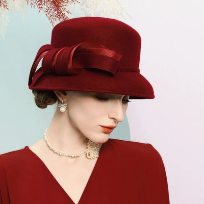 Chapéu Fedora Bowler Vinho com Laço – Elegância Inverno