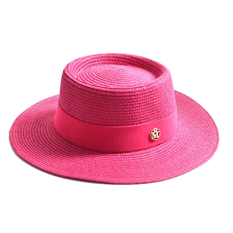 Chapéu de Sol de Palha Aba Plana com Fita – Fashion Feminino Praia Verão
