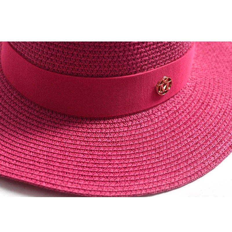 Chapéu de Sol de Palha Aba Plana com Fita – Fashion Feminino Praia Verão