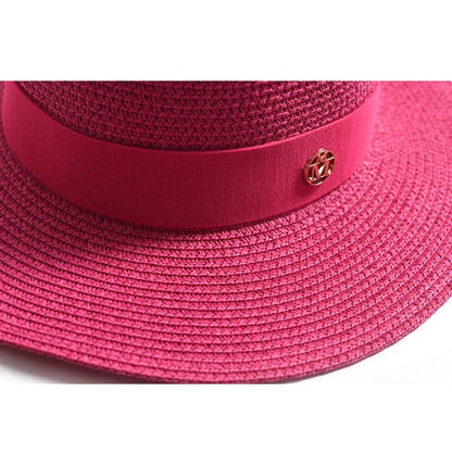 Chapéu de Sol de Palha Aba Plana com Fita – Fashion Feminino Praia Verão
