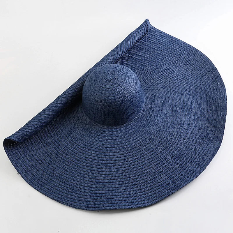 Chapéu de Sol de Palha Oversized Aba Larga 70cm – Dobrável Proteção UV Feminino