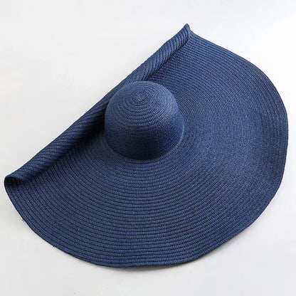 Chapéu de Sol de Palha Oversized Aba Larga 70cm – Dobrável Proteção UV Feminino