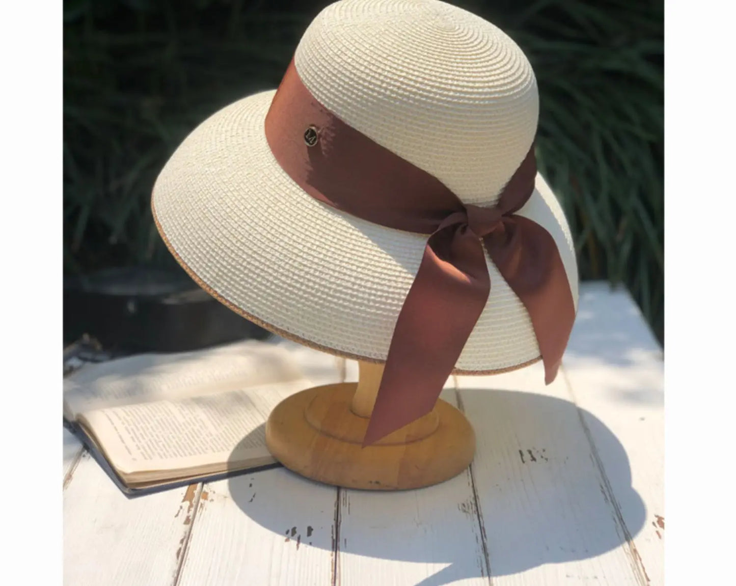 Chapéu de Sol de Palha Estilo Hepburn – Laço Retro Francês Aba Larga Feminino