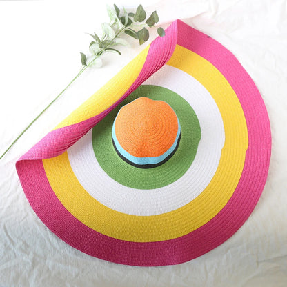 Chapéu de Sol de Palha Oversized Aba Larga 70cm – Dobrável Proteção UV Feminino