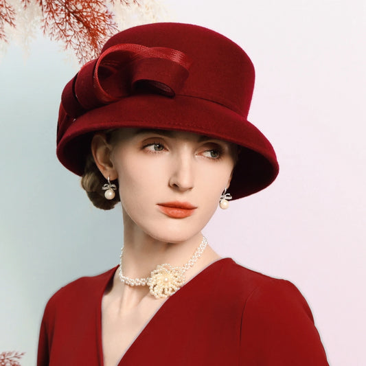 Chapéu Fedora Bowler Vinho com Laço – Elegância Inverno