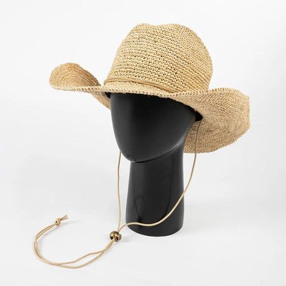 Hand-Crocheted Natural Raffia Hat