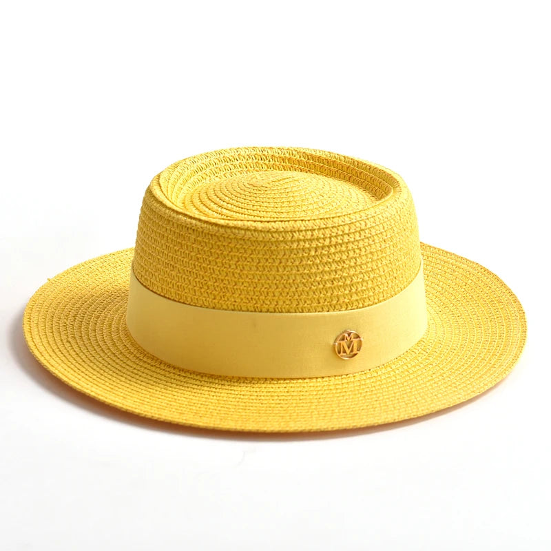 Chapéu de Sol de Palha Aba Plana com Fita – Fashion Feminino Praia Verão