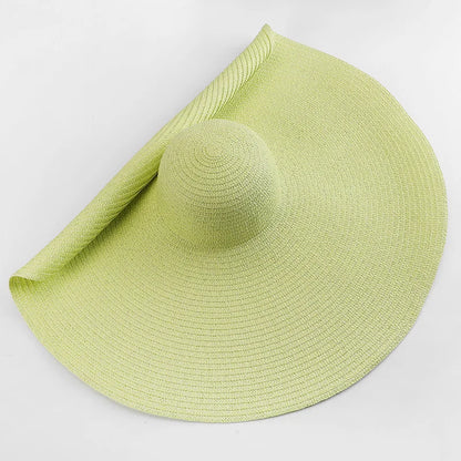 Chapéu de Sol de Palha Oversized Aba Larga 70cm – Dobrável Proteção UV Feminino