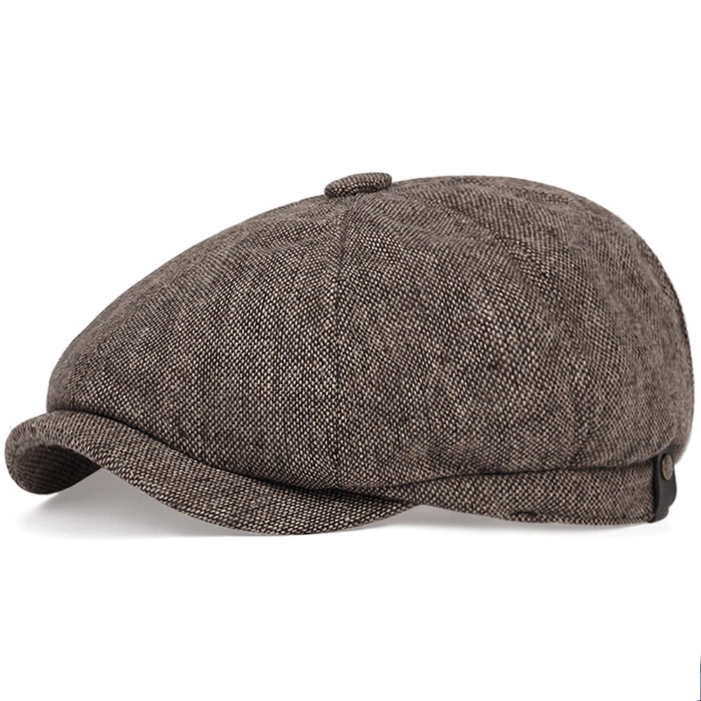 Retro British herringbone flat cap – octagonal newsboy beret for men and women