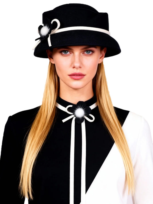 Chapéu Bowler com Flor e Laço – Elegância Formal