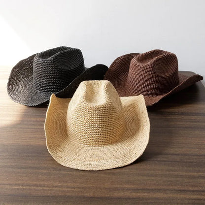 Hand-Crocheted Natural Raffia Hat