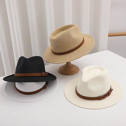 Woven Straw Hat with Wide Brim for Summer