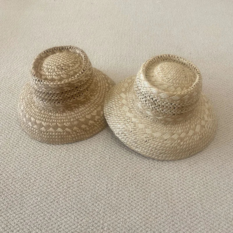 Chapéu de Sol Raffia Retro Francês – Oco Respirável Topo Côncavo Feminino Verão
