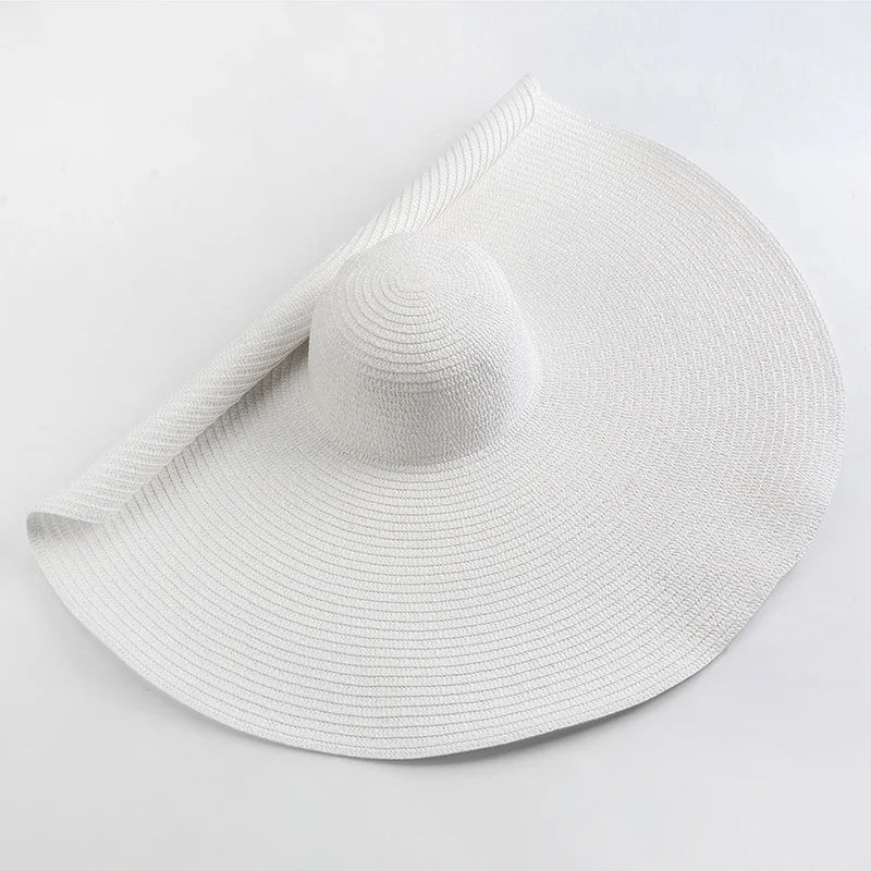 Chapéu de Sol de Palha Oversized Aba Larga 70cm – Dobrável Proteção UV Feminino