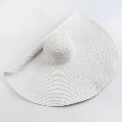 Chapéu de Sol de Palha Oversized Aba Larga 70cm – Dobrável Proteção UV Feminino
