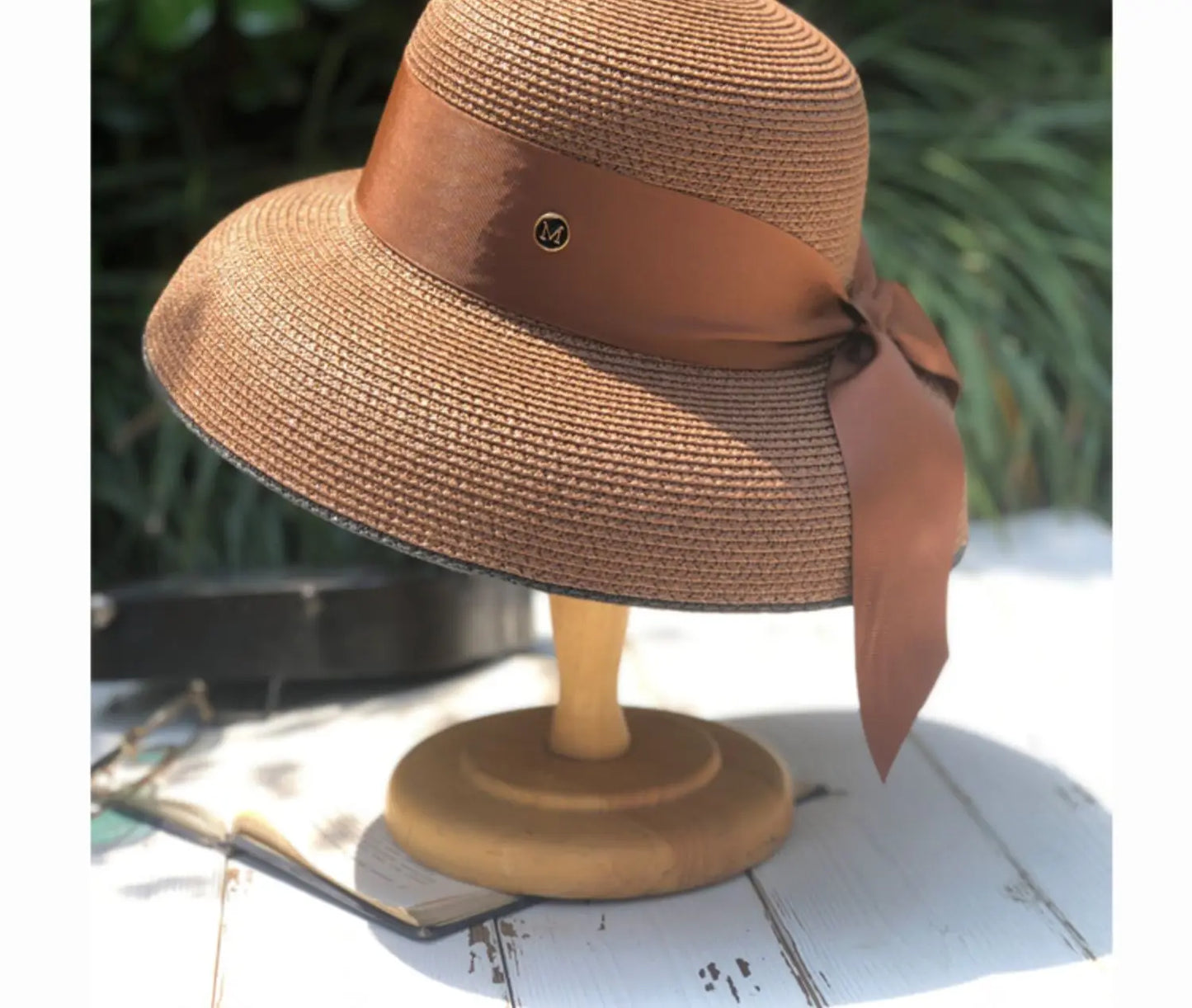 Chapéu de Sol de Palha Estilo Hepburn – Laço Retro Francês Aba Larga Feminino