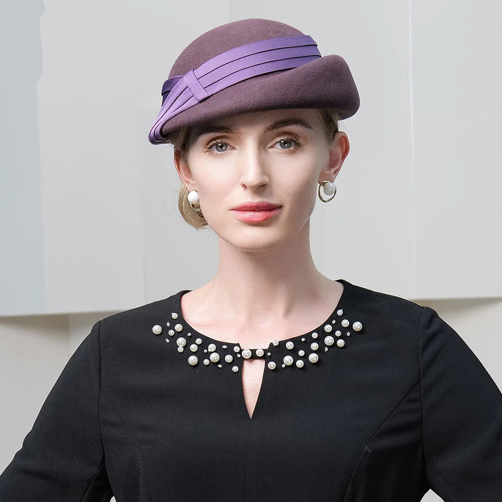 Wool felt beret fascinator hat – women's wedding church cocktail pillbox cap