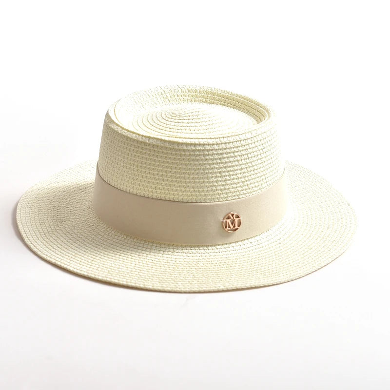 Chapéu de Sol de Palha Aba Plana com Fita – Fashion Feminino Praia Verão