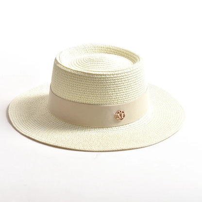 Chapéu de Sol de Palha Aba Plana com Fita – Fashion Feminino Praia Verão