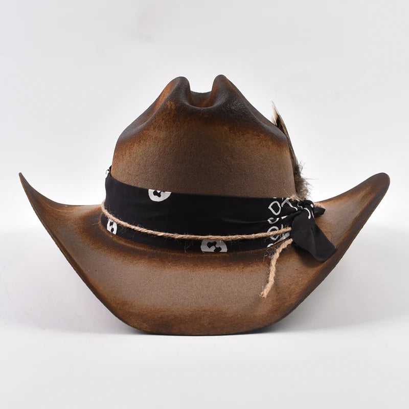 Pure Wool Felt Cowboy Hat - 9cm Wide Brim