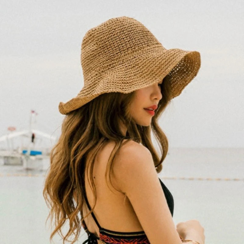 Chapéu de Palha Coreano com Viseira – Estilo Pescador Feminino Verão