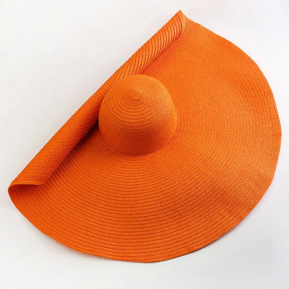 Chapéu de Sol de Palha Oversized Aba Larga 70cm – Dobrável Proteção UV Feminino