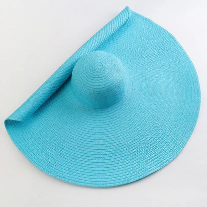 Chapéu de Sol de Palha Oversized Aba Larga 70cm – Dobrável Proteção UV Feminino