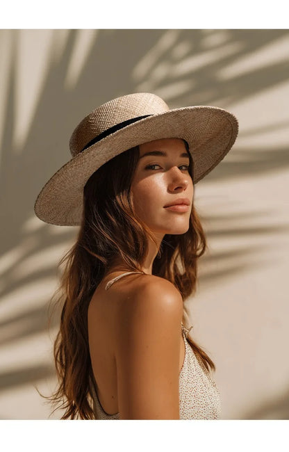 Chapéu Panamá Clássico de Palha Natural com Laço – Praia Unissexo