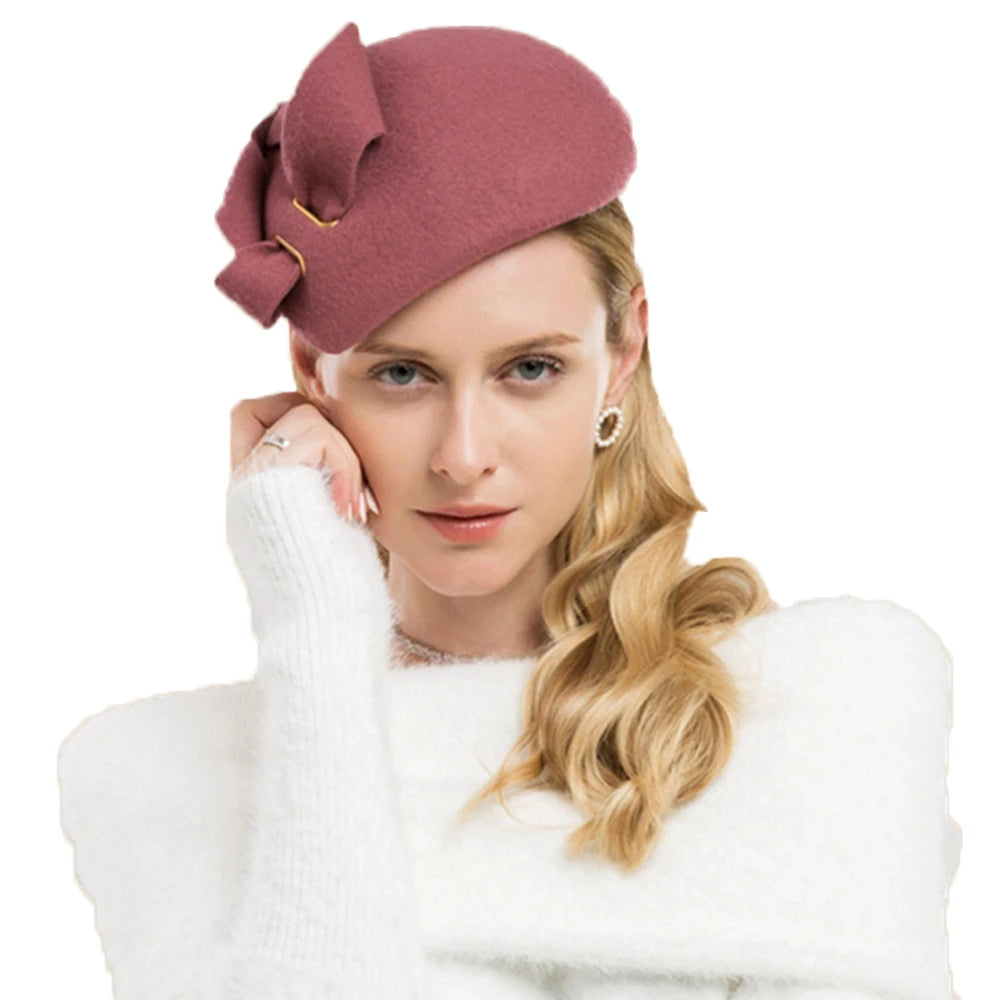 Wool felt pillbox fascinator hat – vintage elegant tea party Kentucky Derby hat