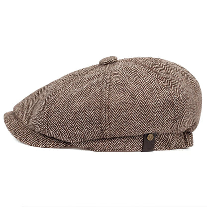 Boina Retro Estilo Britânico Premium – Chapéu Octogonal Espinha de Peixe