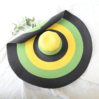 Chapéu de Sol de Palha Oversized Aba Larga 70cm – Dobrável Proteção UV Feminino