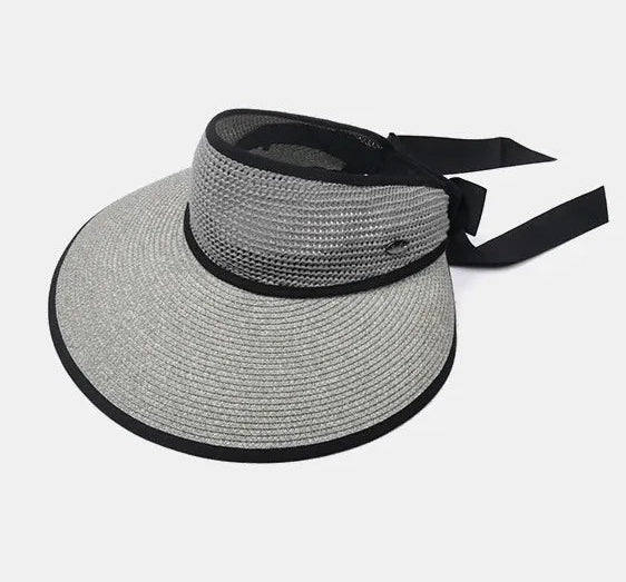 Chapéu de Sol de Palha Topo Vazio – Dobrável com Laço Proteção UV Feminino